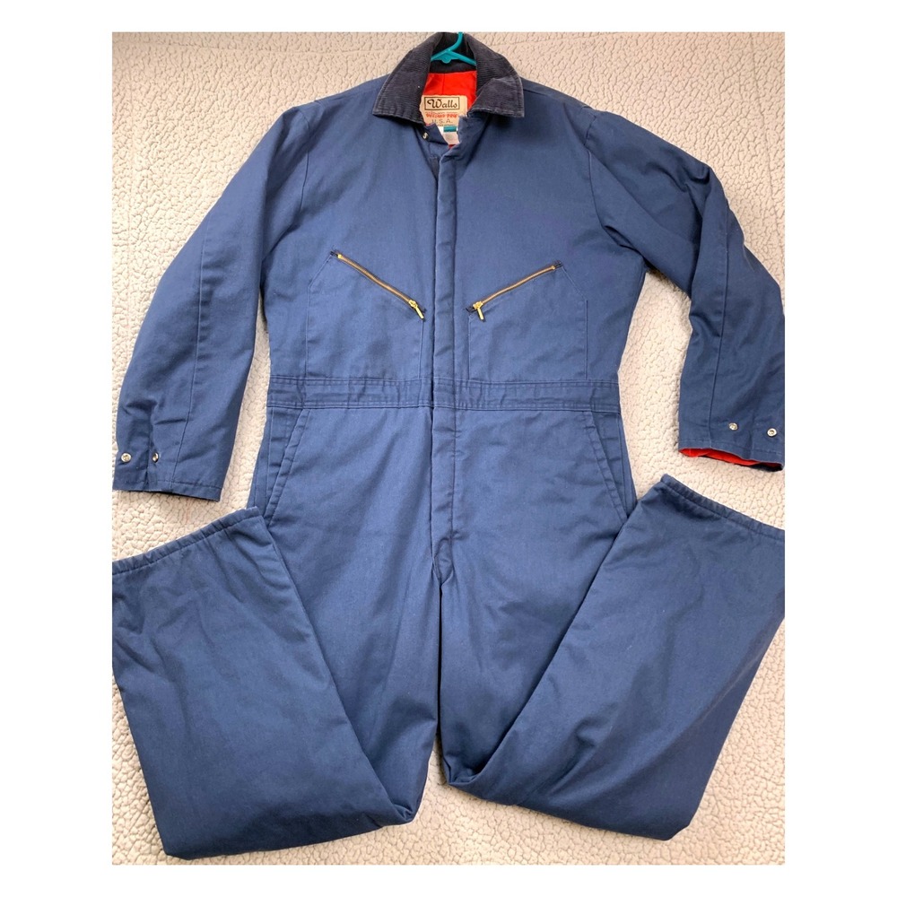 Vtg Walls Blizzard Pruf Coveralls Mens L Regular‎ Navy Blue Insulated Jumpsuit